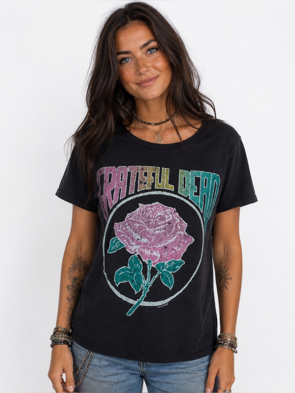 Junk Food Clothing Grateful Dead Rose Graphic Band Tee XS Black